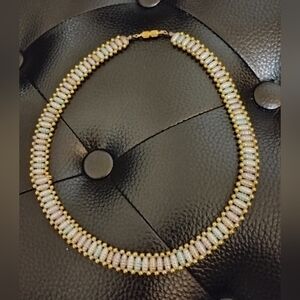 Elegant Gold and Silver Beaded Pearl Imitation 3 Layers Necklace Screw Fastener